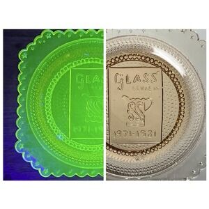 Rare-vintage Peach/orange Uranium Glass Plate Magazine Prize Glow Pairpoint 70s